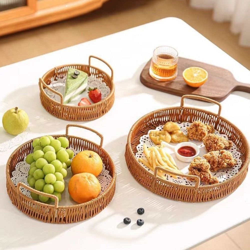 Rattan Tray Handle - Cesta de Armazenamento Grande de Plástico