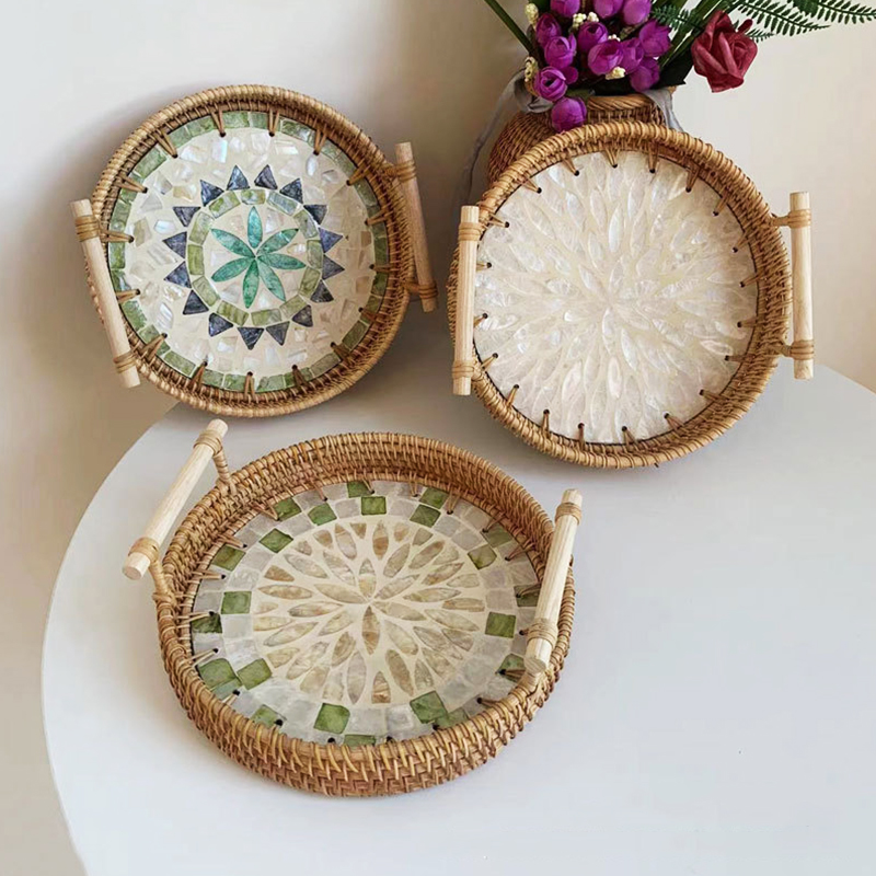 Rattan Tray Handle - Bandeja de tecido artesanal vintage, estilo