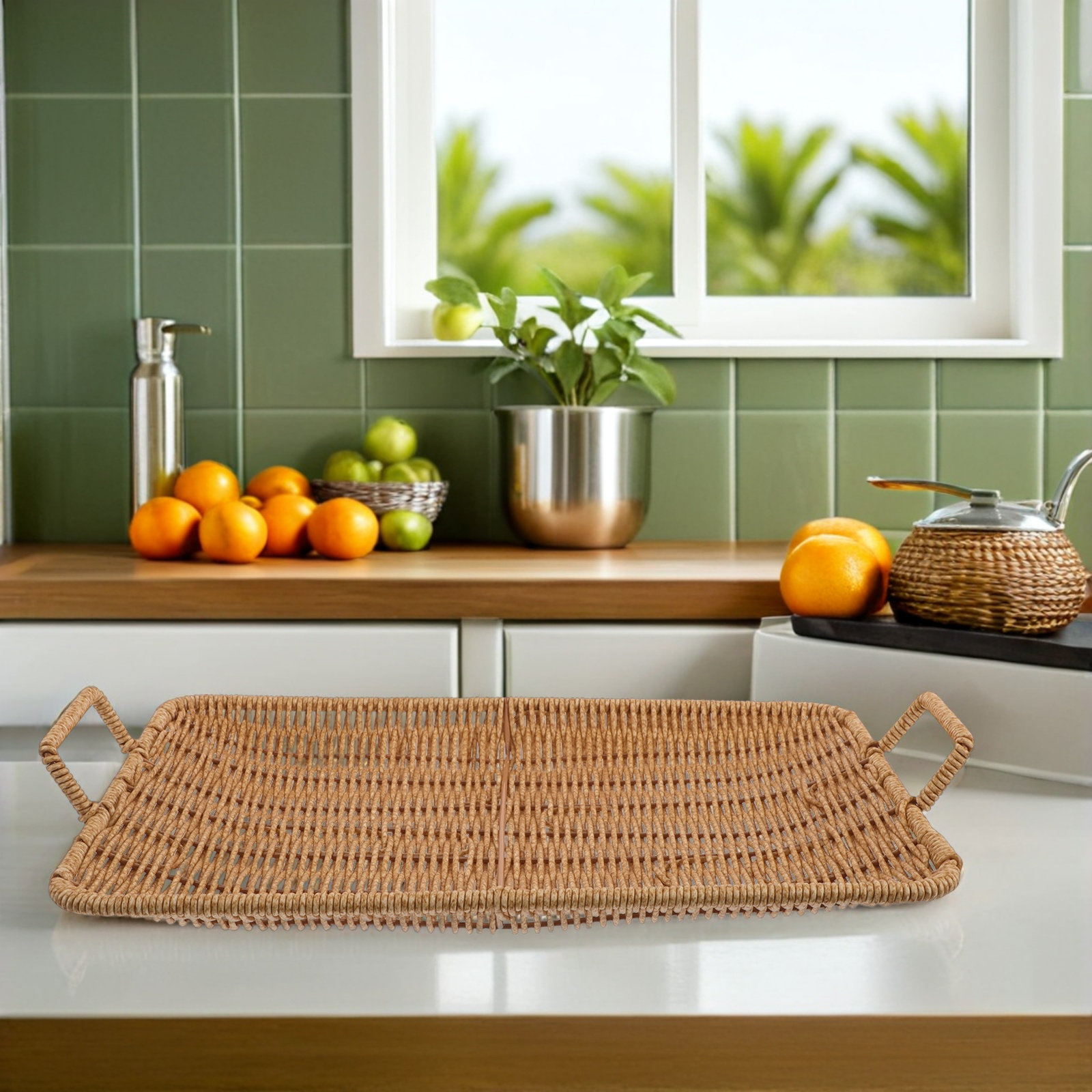 Rattan Tray Handle - Cesta Retangular Pequena de Plástico para