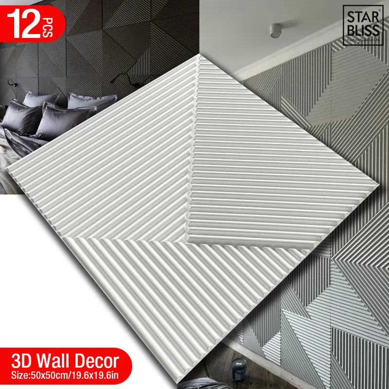 Wall Panel 3D Texture - 12pçs 50cm decoração de parede 3d,