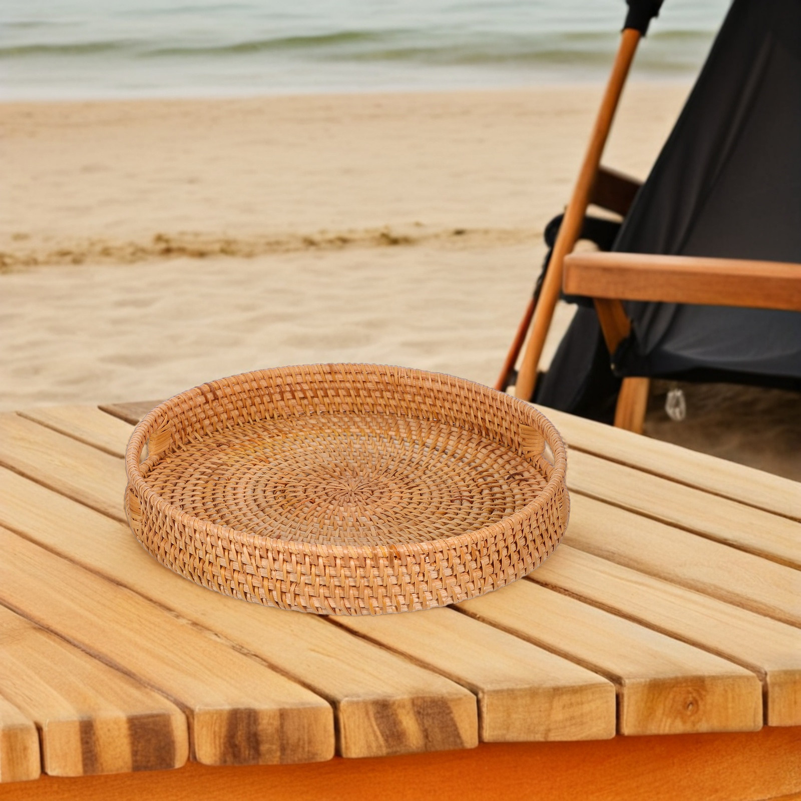 Bandeja redonda de rattan de 1 - Rattan Tray Handle avaliação e preço