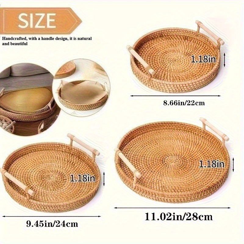 Bandeja redonda de vime feita  - Rattan Tray Handle avaliação e preço