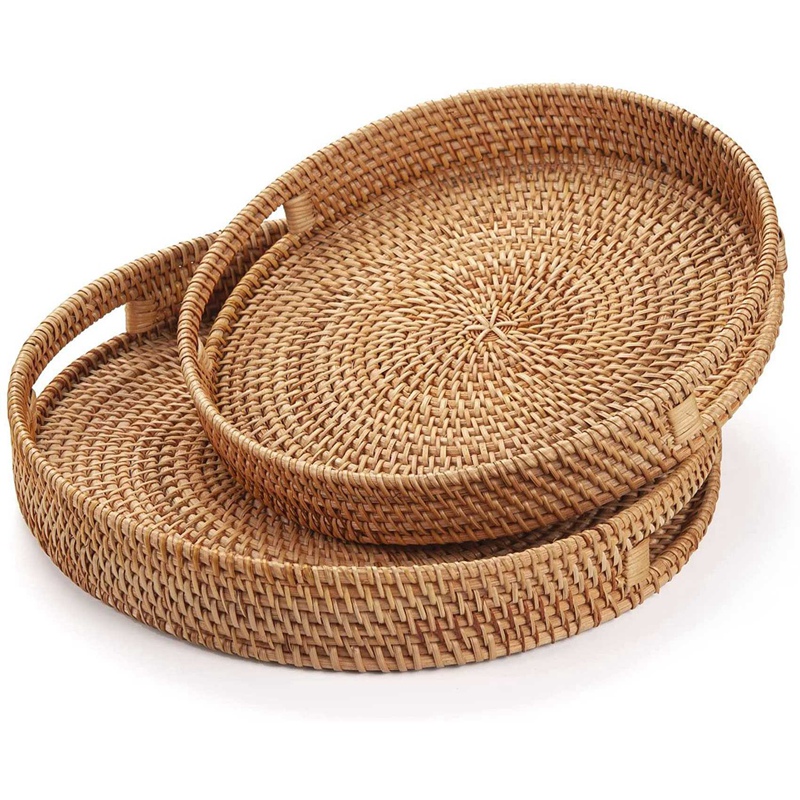 Bandeja Redonda de Rattan Deco - Rattan Tray Handle avaliação e preço